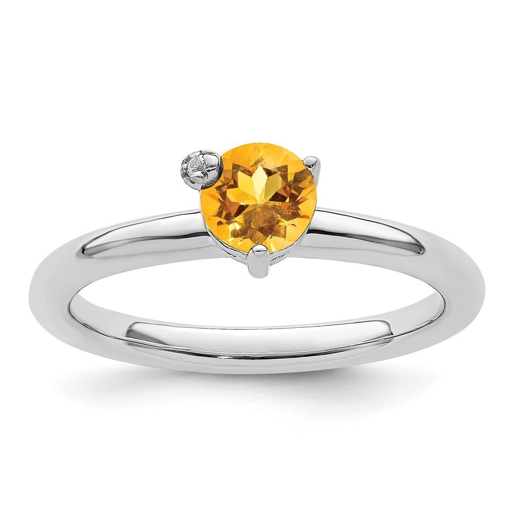 925 Sterling Silver Circle Citrine Nov. Birthstone & White Topaz Ring Size 8